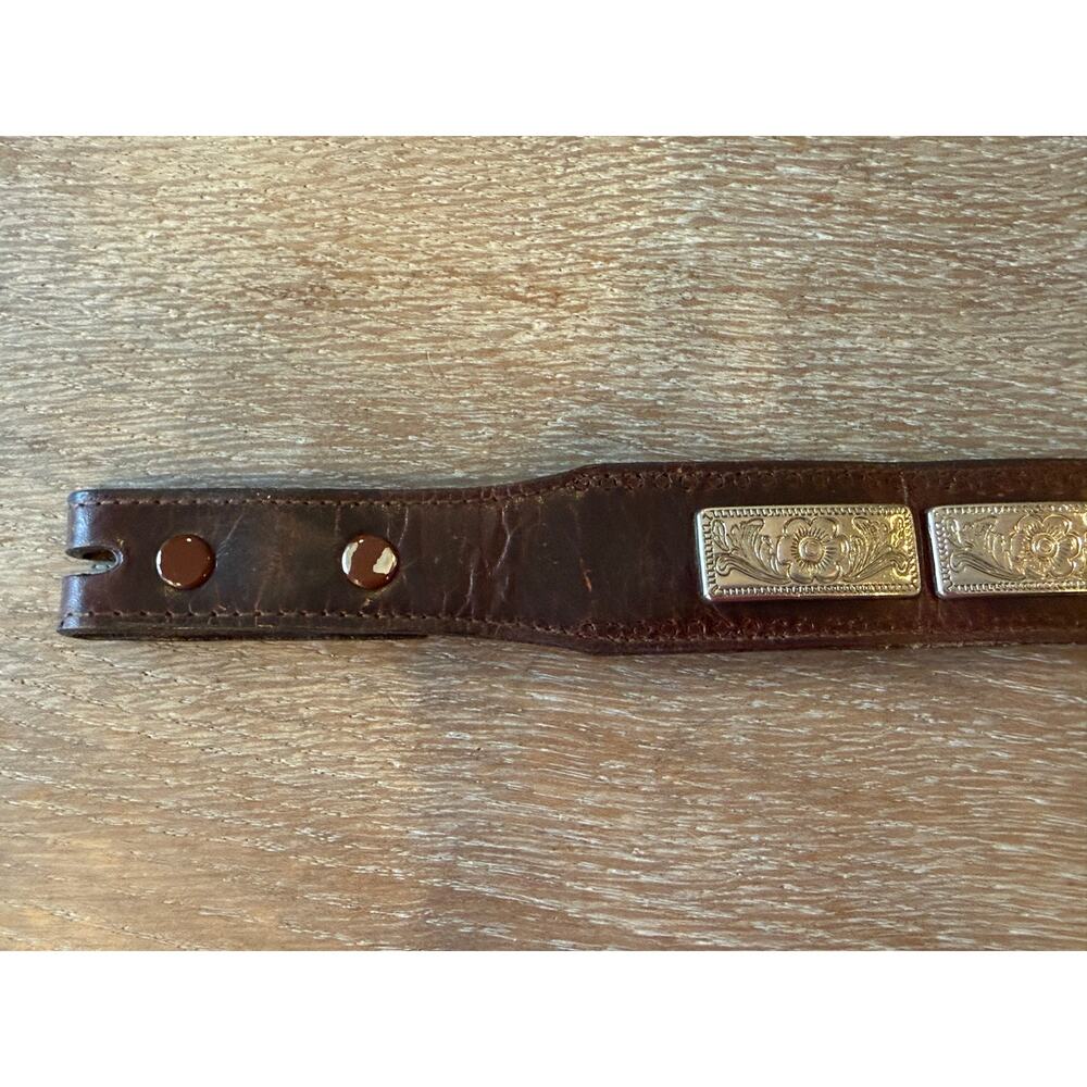 Vintage Brown Leather Silver Accent Western Cowboy Belt Men size 36 - Picture 3 of 10